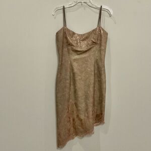 Dina Bar-el Fitted Dress Sz 6 Tan Bronze Asymmetrical Stretch Sleeveless NWT